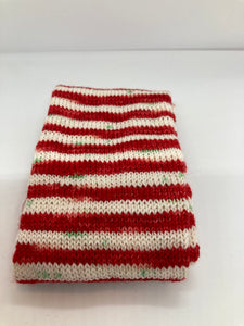 Sock Tube. The Yarn Tart, red and white stripes 50-60gms