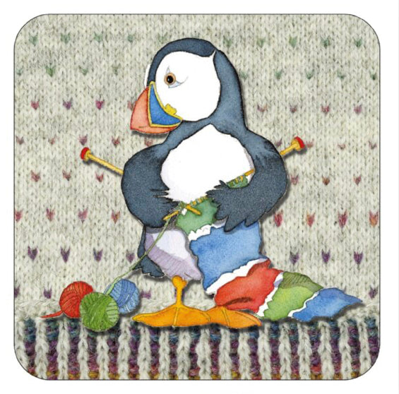 Knitting Puffin Coaster
