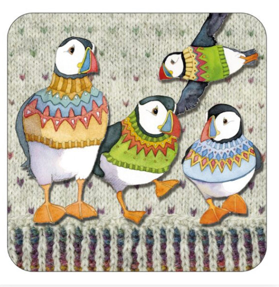 Knit Group.  Puffin Coaster