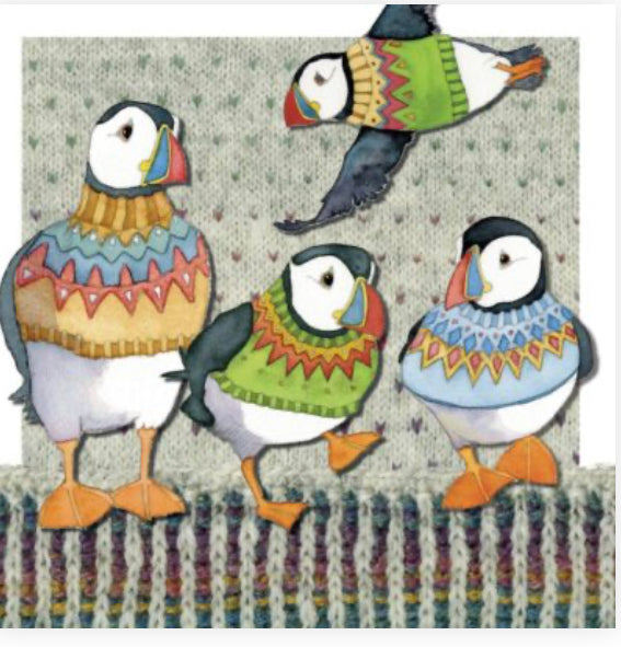 Greeting card,Wooly Puffins